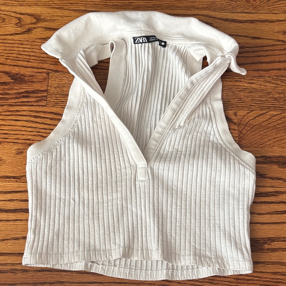 Zara White Ribbed Sleeveless Top